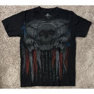 Helix Skull Graphic Black Men's T-Shirt V-Neck Short Sleeve Cotton M